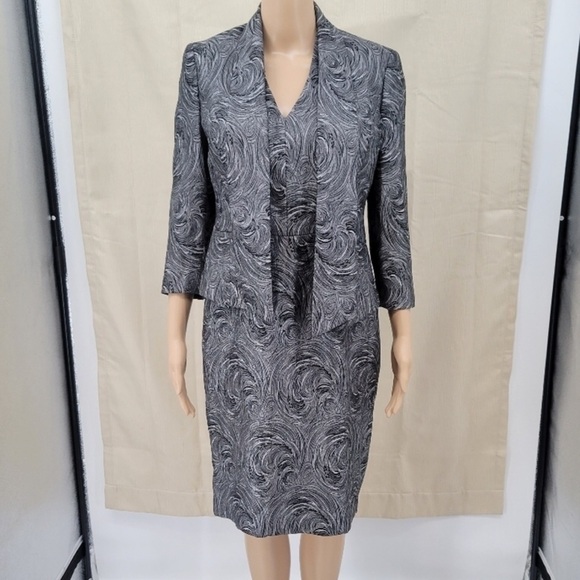 Kasper Black Silver Metallic Swirl V-neck Lined Sheath Dress - Picture 11 of 11